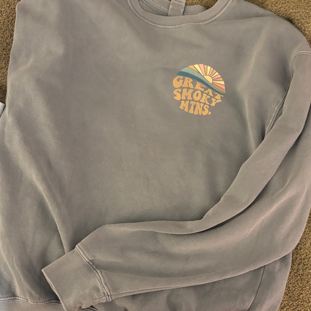 PacSun Gray Crewneck Sweater with Smoky Mountains Design